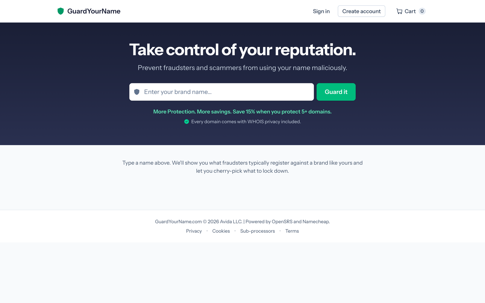GuardYourName home page