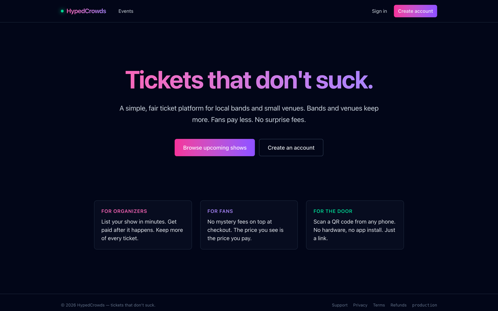 HypedCrowds home page